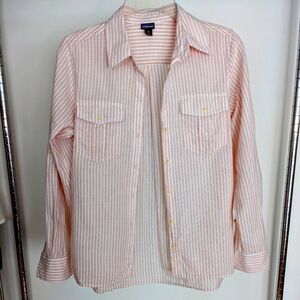 [Patagonia] Women's Lightweight A/C Long Shirt Peach/White Striped XS 95% Cotton